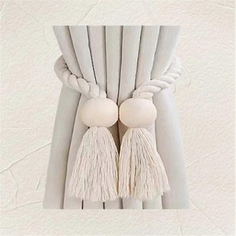 Embrasses de rideaux magnétiques en bois massif tressé à la main, de style bohème, idéales pour la décoration du salon et de la chambre. (1/5)