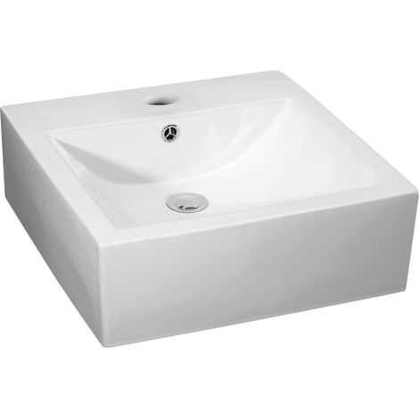 Square 1 Tap Hole Ceramic Countertop Vessel with Overflow - 470mm