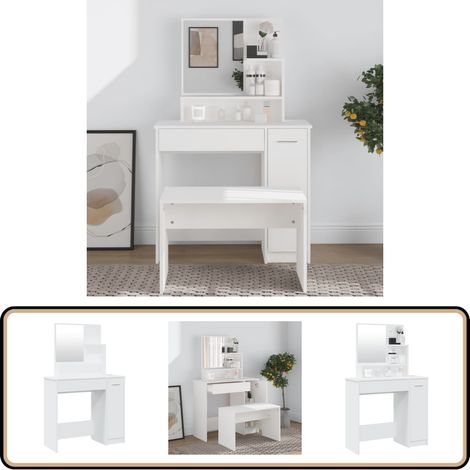 Coiffeuse avec miroir blanc 86,5x35x136 cm - Coiffeuse - Meuble De Salle De Bain - Vanity - Table De Maquillage - Table À Bijoux (1/5)