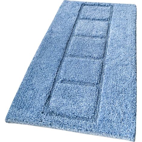 Tapis De Bain En Coton Shaggy 55x90 Cm Tapis De Chevet Doux Absorbant Antidérapant - Bleu Ciel