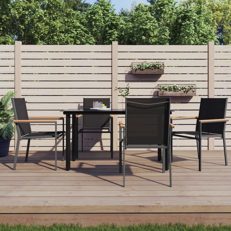 Lot de 4 Chaises de jardin  Fauteuils de Jardin noir 55x61,5x90cm textilène et acier 50192 (1/5)