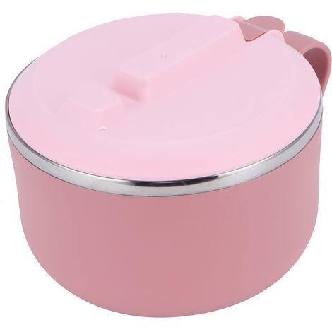 Bol de nouilles de riz 1200ML avec couvercle, boîte repas thermique anti-brûlure, ustensile de cuisine rose (1/5)