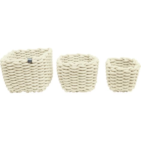 Lot de 3 Paniers de rangement tressés grosses mailles TOM TAILOR x WENKO, Panier de rangement pour salle de bain, cuisine, chambre enfants, Rangement maquillage, Coloris beige, Taille : S, M et L (1/4)