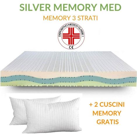EVERGREENWEB - Materasso una Piazza e Mezza 120x200 in MEMORY FOAM Alto 20cm Ortopedico con DISPOSITIVO MEDICO Lastra Poliuretano Waterfoam AIR 7 Zone Tessuto SILVER Sfoderabile + Cuscino Letto GRATIS (1/5)