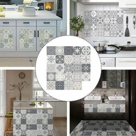 Carreaux adhésifs mosaïque gris pour sol, cuisine, salle de bain, décoration murale 15x15 cm (1/5)