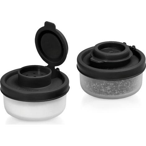 BPA-freie, transparente Salz- und Pfefferstreuer aus Kunststoff, Reise-Set, für Salz, Pfeffer, Gewürze, ideal für Camping, Wandern, Kochen im Freien, Biwakieren, Bushcraft (40 ml, 2er-Set)