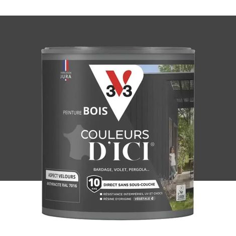Peinture Acrylique pour Bois Extérieurs 10 ans V33 Couleurs d'ICI Velours Anthracite 0,5 L (1/4)