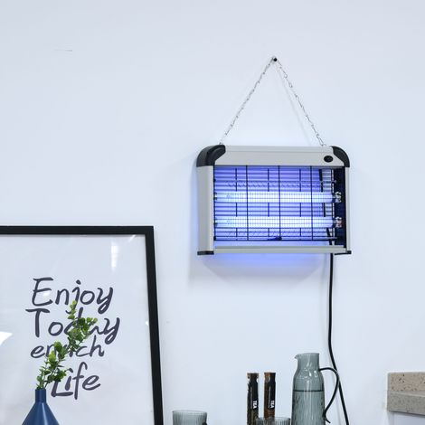 Outsunny Lampe anti-moustique. tueur d'insectes électrique UV 20W. tue-mouche électrique. efficace sur une surface de 60 m². piège à moustique pour intérieur et extérieur. gris foncé