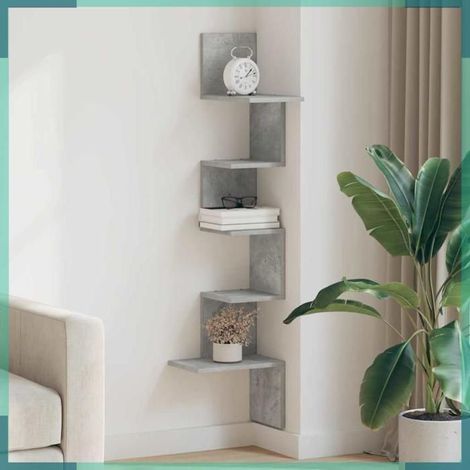 860520 étagère murale d'angle gris béton 32x32x127,5cm bois ingénierie (1/5)