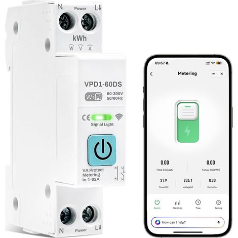 Interrupteur connecté disjoncteur wifi smart life commande vocale Fonction minuterie Statistiques de consommation d'énergie Protection contre les surtensions et les sous-tensions 63A. (1/5)