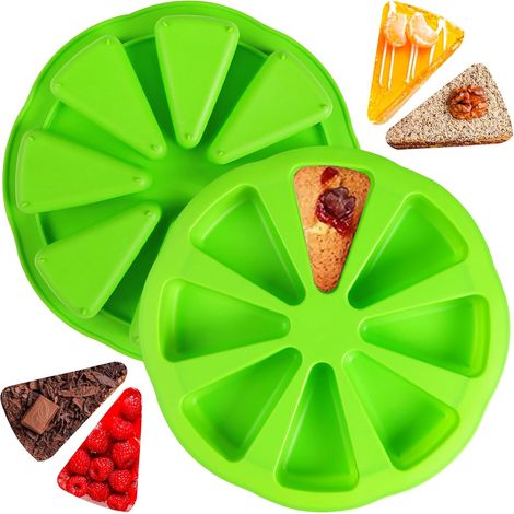 Moule triangulaire en silicone pour gâteaux, moule à scones antiadhésif 8 cavités, moule à pizza, moule à pain de maïs, brownies, muffins, vert, lot de 2 pièces (1/5)