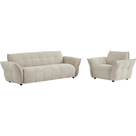 Canapé 3 places et fauteuil en tissu chiné beige NAPIZO (1/4)