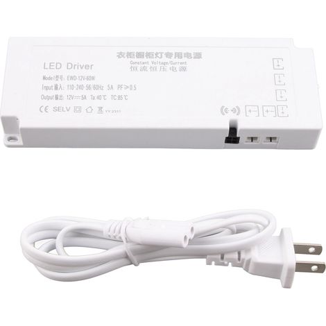 Alimentation LED EWD-12-60W 60W pour armoire, 6 interfaces, AC 100-240V, prise US