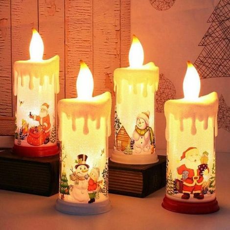 Bougie LED - Sans Flamme - Thème Noël Père Noël Bonhomme De Neige - 23 cm - Lot De 2 (1/5)