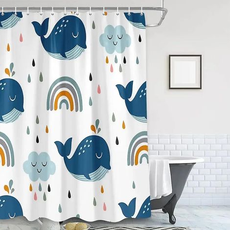 Rideau de douche pour enfants, motif basket-ball et étoile bleue, accessoires de salle de bain, ensemble rideau de douche avec crochets et animaux mignons (dinosaure).