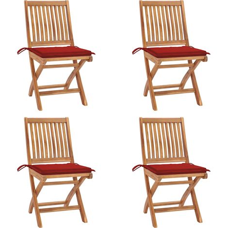 vidaXL Sillas plegables con cojines, 4 unidades, madera maciza de teca. (1/5)