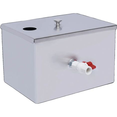 Bac à graisse, acier inoxydable, 35 cm x 25 cm x 23 cm, entrée des eaux usées 4,8 cm, sortie d'eau 4,8 cm, sortie de graisse 2,2 cm (1/5)