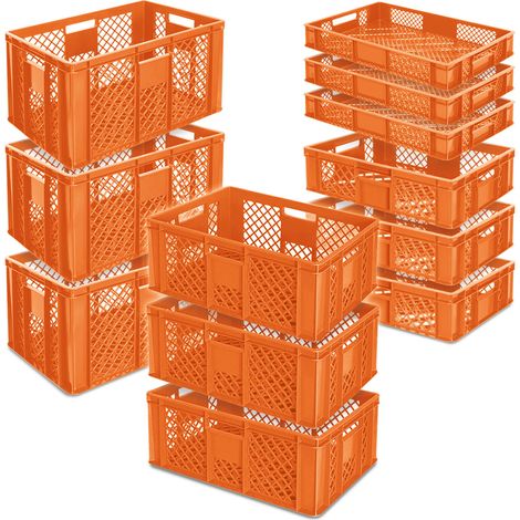 BRB 12x Stapelkorb / Bäckerkisten in 4 Größen, Grundmaß LxB 600x400 mm, H 90 mm, 150 mm, 240 mm, 320 mm, Farbe orange