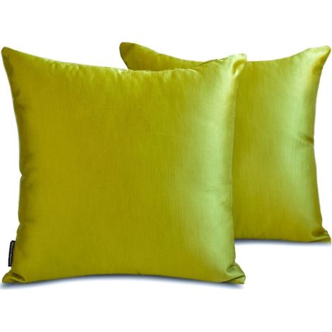 Fundas de almohada decorativas HomeCentric, amarillo verdoso, 56 cm x 56 cm, paquete de 2, fundas de cojín de sofá de color liso satinado - Estilo moderno