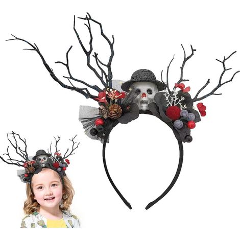 Serre-tête en bois de cerf pour Halloween et cosplay effrayant  Bandeau de fête d'Halloween pour scène et théâtre, cosplay, déguisement, fête costumée, carnaval, fête masquée, spi de rôle (1/5)