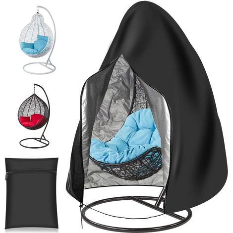 Housse de protection pour fauteuil suspendu, housse pour fauteuil suspendu, imperméable, coupe-vent, résistante aux UV, 190x115 cm, tissu Oxford 420D avec revêtement en PVC, balcon, noir (1/5)