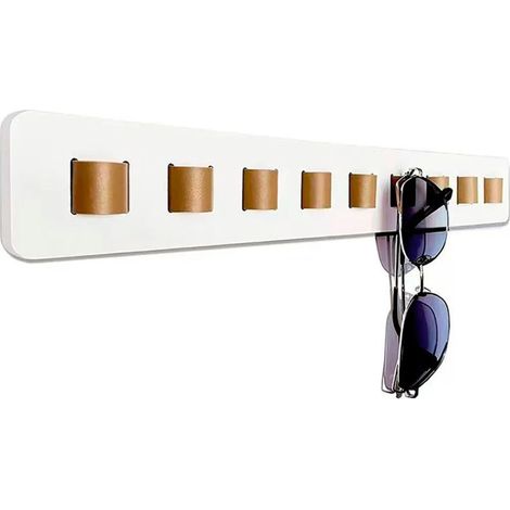 Organisateur mural bois lunettes soleil blanc simple, rangement plusieurs paires. Décoration intérieure, rangement propre et accessible. (1/5)