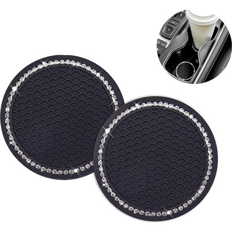 Car Insertion Coasters, 2 Pieces Car Cup Holder Coasters, Universal Cute Car Drink Coasters, Non-Slip Rubber Car Cup Holder, Black (1/5)