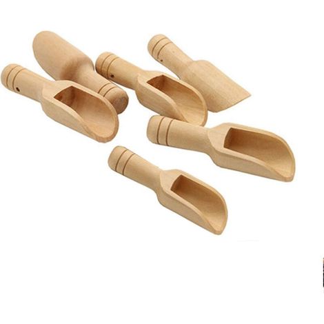Ensemble de six pièces - petite cuillère en bois - mini cuillère en bois - cuillère à sels de bain - convient pour contenir des céréales, des bonbons, des sels de bain, du thé, des noix et du café.