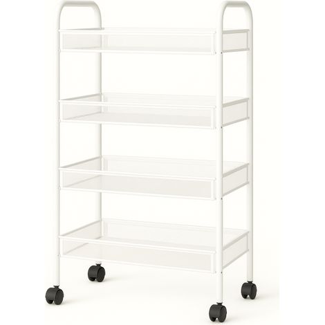 Resserre Métallique Rectangulaire 4 Niveaux à Roulettes - Blanc - Desserte de Rangement - L 39 x P 23 x H 77 cm - Livraison gratuite