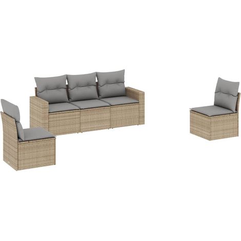 Maison Exclusive - Salon de jardin avec coussins 5 pcs beige résine tressée (1/3)