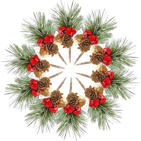 Guirlande De Baies Rouges Artificielles - Branches De Pin Avec Pommes De Pin Et Clochettes Pour Décoration De Noël - 10 Pièces (1/5)