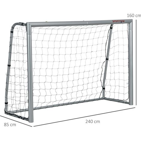 Portería de fútbol resistente a la intemperie, estructura metálica robusta, red resistente a desgarros, 160 cm de alto x 240 cm de largo x 85 cm de ancho, color gris. (1/5)