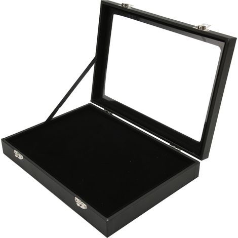 1 Boîte de rangement vitrine en verre transparent avec fermoir pour badges, broches et bijoux (1/5)