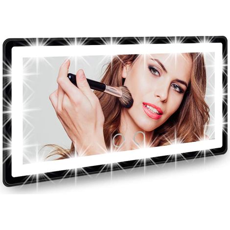 Espejo de tocador para coche con visera solar, luces LED recargables, 3 modos de iluminación y pantalla táctil regulable, espejo grande iluminado para mujeres y niñas, universal para camionetas y SUV,