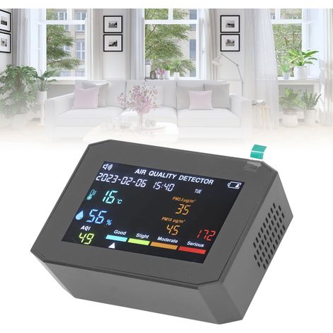 Temperatur, Luftfeuchtigkeit, PM2,5, PM10, HCHO, TVOC, CO2, Luftqualitätsindex (AQI), multifunktionales Luftqualitätsmessgerät (1/5)