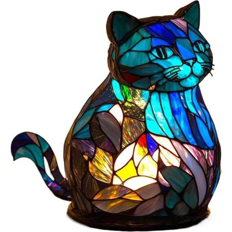 Lámpara de mesa retro de resina con motivo de gato, diseño único (estilo vintage)