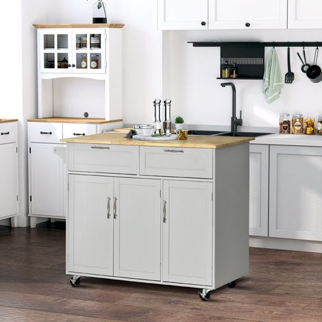 Carro de Cocina con Ruedas Isla de Cocina con 2 Cajones y Barra para Colgar para Comedor 121x46x91 cm Gris (1/5)