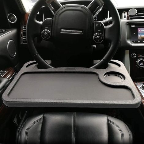 Tableau volant voiture, support plan pour ordinateur portable, repas, snack, déjeuner, boisson, plateau de travail auto, bureau réglable pour conduite, accessoire pratique pour manger en voiture (1/4)