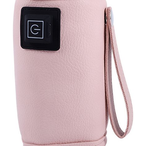 USB-Babyflaschenwärmer mit drei Temperaturstufen, Klettverschluss, tragbarer Milchflaschenwärmer, Lederfarben, Rosa (1/5)