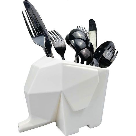 Égouttoir à couverts éléphant, porte-éponge, évier de cuisine blanc avec trou d'évacuation pour ranger les couteaux (1/5)