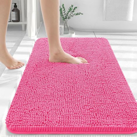Badematte 50 x 80 cm, ultraweiche und saugfähige Chenille-Badematte, Gummirückseite, schnelltrocknend, maschinenwaschbar, Wohnaccessoire, rosarot