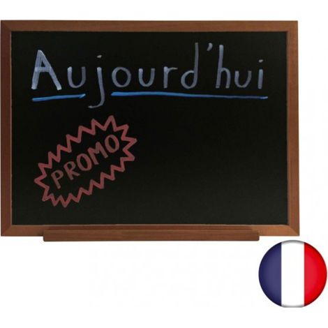 Ardoise murale RV cadre bois couleur chêne dimensions 72,5 x 52,5 cm + plumier et accessoires (1/4)