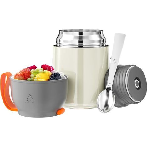 Recipiente térmico para alimentos de 450 ml，fiambrera que conserva el calor，fabricada en acero inoxidable de doble capa，color blanco (1/5)