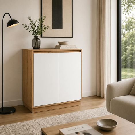 Buffet 2 portes décor bois et blanc ALVA (1/5)