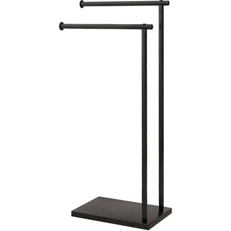 Porte-serviette Porte-serviettes sur pied en acier avec 2 barres support pour serviette 35,5l x 20P x 78H cm - noir (1/4)
