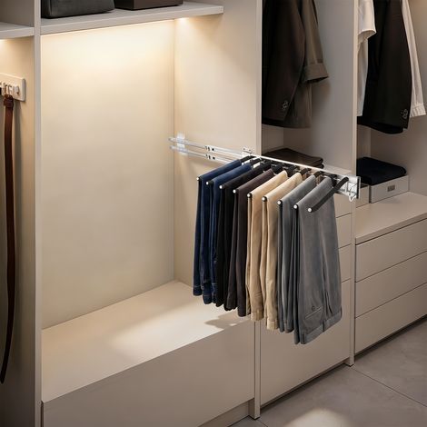 Porte-Pantalons en Alliage d'aluminium Porte-Pantalons Extensible pour Penderie Cintre à Pantalons avec Flocage Antidérapant Extraire Le Porte-Pantalons 9 Positions à Droite Rangement Encombrant (1/5)