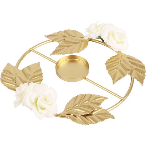 Bougeoir Rose Fleur Décoratif Rond Base Fer Élégant Doré Lustre Bougie Ornement Maison Cadeau (1/5)