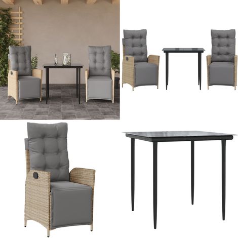 Ensemble à manger de jardin et coussins 3 pcs mélange beige - Chaise de jardin - Table de jardin (1/5)