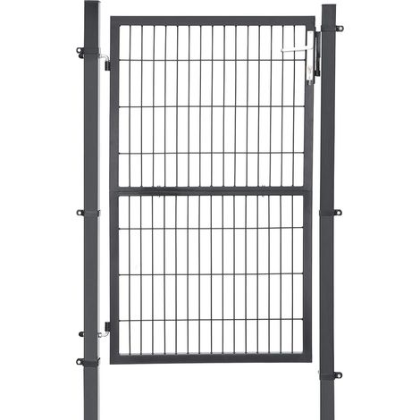 Songmics – Portillon en acier galvanisé 150 x 106 cm – Portail de clôture avec serrure en cuivre et poignée en aluminium – Résistant à la corrosion – Gris