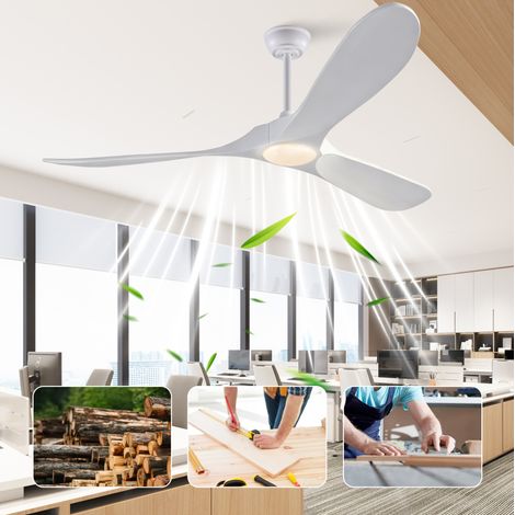 Ventilatore da soffitto con luce, 3 pale in legno massello, telecomando, bianco (1/5)